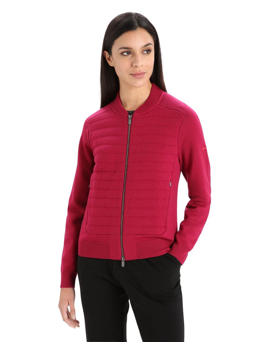 Icebreaker City Label ZoneKnit™ Merino Insulated Knit Bomber Naisten Takki Pinkki | FI 1658CTVE